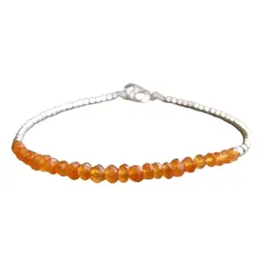 RRJEWELZ Carnelian Bracelet for Men & Women – 3-3.5mm Rondelle Faceted Orange Beads – 7 inch with Silver Plated Clasp – Healing, Fashion, Gift, Spiritual, Yoga|LCBR_RR_01777
