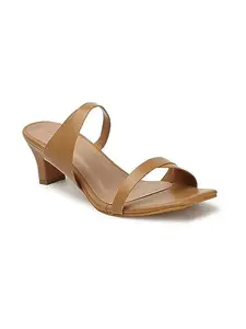 ICONICS Women's Stylish and Comfortable Slip-On Sandal for Casual IOffice I Party Use ICN-SI-W-19 Tan Heeled 4 Kids UK
