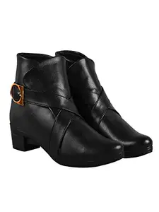 Shoetopia Women & Girls Stylish Side Buckle Detailing Boot/BT-7085/Black/UK7