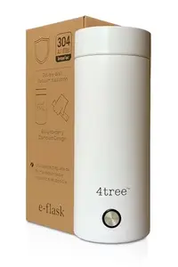 4tree Flask Electric Kettle | Leak Proof, Travel Safe compact bottle design | Food grade 304 Stainless Steel | Auto shut off dry protection | Dual Layer Surface, 400ml | 300 Watts, Plug & Play.