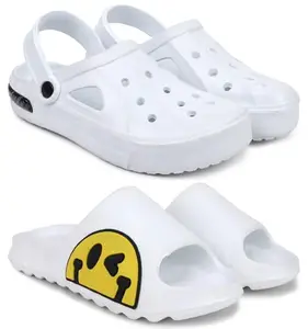 Pampy Angel Combo Pack of 2 Slipper/Flip Flops/Slides/Clogs/Sandals with Adjustable Back Strap for Men,(Cl-Tube-White,Y-To-Eyes-White),7 (UK/India)