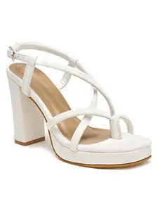 Bruno Manetti Women's White Slipon Back Strap Cross Strap Design Heels