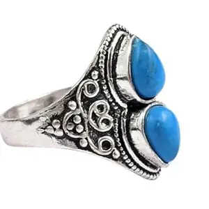 Alloy Metal Rhodium Polished Pear Shape Green Turquoise Gemstone Handmade Astrological Ring Indian Size 16 RGS-1373