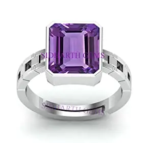 JEMSKART 4.25 Carat 5.00 Ratti Amethyst Silver Plated Ring Katela Ring Original Certified Purple Natural Jamuniya Stone Ring Astrological February Birthstone Adjustable Ring Size 16-30