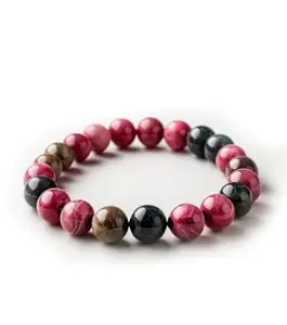 Natural Rhodonite Bracelet - Compassion Stone, Emotional Balancer, yin-yang