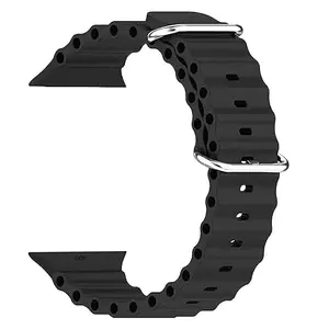 Sliding Watch Belt Silicon Black Colour Compatible with SmartWatch Band Ultra 42/44/45/49mm Watch Strap