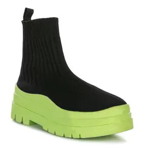 London Rag Black Knitted Platform Chunky Boots