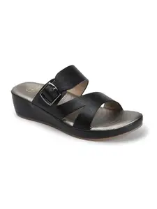 Carlton London Women Black Comfortable Casual Wear, Outdoor, Party and Formal Wear sandal with Wedge Heels (39)