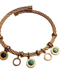 Twisted Cable Charm Bracelet with Turquoise Stones, Bronze Finish, Women's Fashion Jewellery