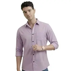 Manspire Men's Peach Casual Shirt with Chest Pocket, Long Sleeve, Button-Down Collar