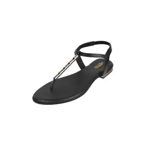 Metro Women Black Synthetic Leather Flat Fashion Sandal UK/5 EU/38 (33-914)