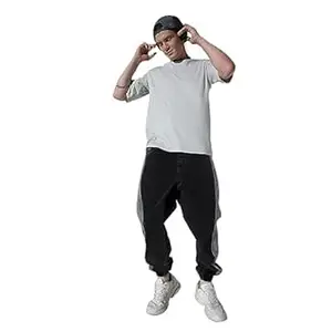 Hubberholme Men's Contrast Panel Loose Fit Jogger Jeans