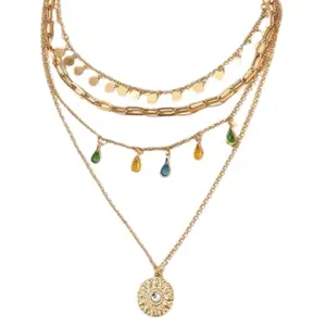 fabula Jewellery Gold Tone Multi Layer Delicate Necklace - Coin Charm - For Women & Girls Stylish Latest (MUN150_Z)- For Women & Girls Stylish Latest
