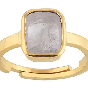 LMDPRAJAPATIS 9.25 Ratti 8.39 Carat Gold Plated Ring Natural White Sapphire Stone Certified Safed Pukhraj Adjaistaible Ring Birthstone Precious Loose Gemstone By lab Certified