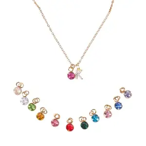 SALTY Latest Stylish Initial and Birthstone Charm Necklace for Women | Pendant Gifts for Girls | Anti-Tarnish Women's Jewelry Fashion Accessories | Birthday, Anniversary, Wedding Gifts - P (Sapphire)