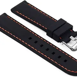 Ewatchaccessories 20mm Silicone Rubber Watch Band Strap Fits Seamaster Planet Ocean Black With Red Stich Pin Buckle