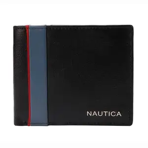 Nautica Bi Fold Slim & Light Weight Genuine Leather Men's Stylish Casual Wallet Purse with 3 Card Holder Compartment | Multi Compartment with Overflap, Black