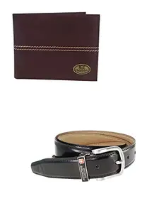 Swiss Military Combo Pack of Brown Leather Men's Wallet with Black Leather Mens Belt (LW34+BLT12)