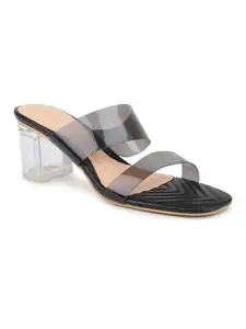 Inc.5 Women Black Transparent Double Strap Block Heels