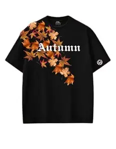 THE BLACK SOULED Autumn Leaves Graphic Printed Oversized T-Shirt | Unisex Relaxed Fit Cotton Street Style Tee