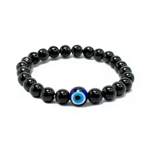 ASTROMUDRA Black Evil Eye Bracelet | Handmade Nazar Dhaga with Black Tourmaline Beads | Unisex Adjustable Wristband for Men, Women and Teens - Spiritual Gift of Security
