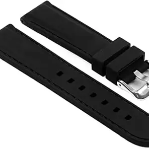 Ewatchaccessories 22mm Silicone Rubber Watch Band Strap Fits PRC200 T-SPORT Black With Black Stich Pin Buckle
