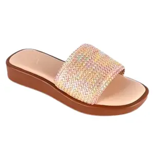 RUXBYPAYAL Rainbow Birch Women's Embellished Wedge Slide Sandals – Beaded Open Toe Slip-On Platform Shoes for Casual or Dressy Outfits (Multicolor-Cream, UK Footwear Size System, Adult, Women, Numeric, Medium, 4)