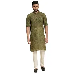 Rajubhai Hargovindas Men's Handloom Cotton Roll-Up Sleeve Kurta