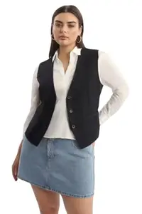 MAYKR Black WaistCoat,Plus Size WaistCoat,Cotton Blend WaistCoat,Casual WaistCoat,Office Wear WaistCoat,Women WaistCoat,WaistCoat05.