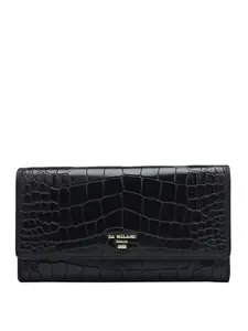 Da Milano Flap Leather Wallet for Women - Black