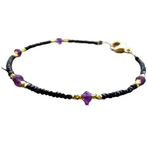 LKBEADS Natural Round Shape Smooth Cut Beads Stretchable Bracelet for Men & Women Amethyst & Black Spinel Rondelle Faceted Multicolor 7 Inch Bracelet