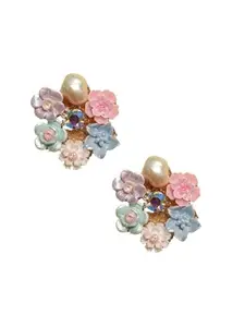 La Belleza Multicolor Floral Pearl Design Stud Earring For Girls And Women