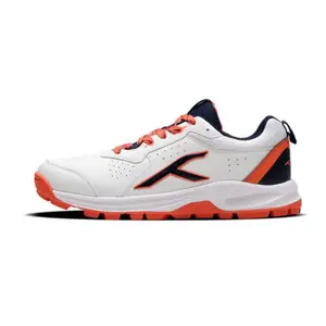 Hundred HyperDrive Cricket Shoes | TerraSpike Rubber Studs | Embedded Support Plate for Stability | Lightweight & Durable | Ideal for Turf, Ground & Hard Surfaces (White/Navy/Orange ; UK 2)