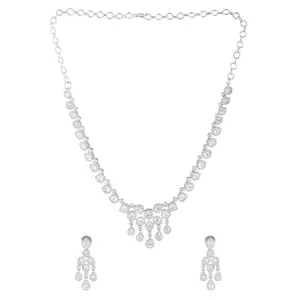 VOYLLA Sparkling Essentials Starfall American Diamond Necklace Set For Women|CZ Jewellery Set|Wedding|Western|Stylish|Valentine's Day Gift|Gift For Women & Girls|