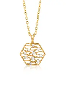 CaratLane 14 KT Yellow Gold Hexa Trellis Diamond Pendant for Women