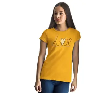 RUSHAAN Printed Heart with Love DesignsPrinted Yellow T-Shirts