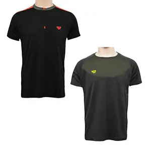 BHAJJI Combo of 2 T-Shirts Size XL(42) Round Neck T Shirt B-014 Green with Zip Color B-048 Black