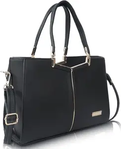 REEDOM FASHION Synthetic Leather Handbag for Women (Black) (RF1086)-BZ