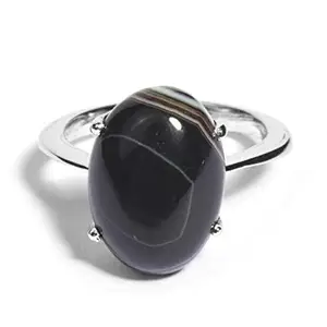 Gempro Genuine Black Sulemani Hakik Silver US Size 6 Finger Ring for Women, Black