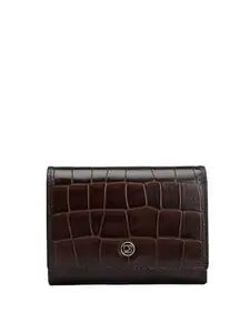 Da Milano Genuine Leather Brown Flap Wallet Women Wallet (10057OL)