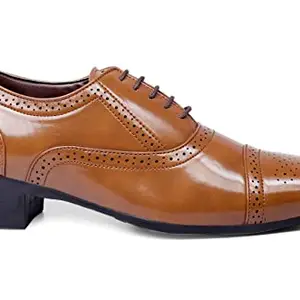 YUVRATO BAXI Men's 2 Inch Heel Height Increasing Tan Formal Oxford lace-Up Sami Brogue Shoe-7 UK