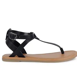 LOUIS STITCH Stylish Black T-Strap Sandals for Women | Comfortable Lightweight and Stylish | LSOF-LD04-TSJB | UK-5