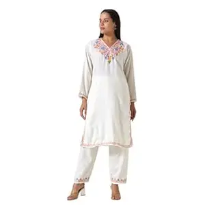 BATIN Kashmiri Aari Embroidered Kurti with Bottom Pant, Cotton Kurti with Pant Set, Womens Coord Set
