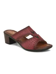 pelle albero Women's Cherry Leather Slip-On Block Heel Sandals PA-LM-F6601_CHERRY_40