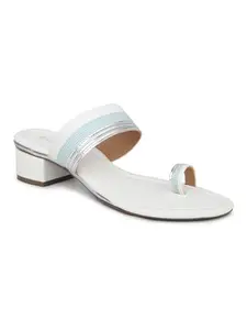 INC.5 Women White Textured One Toe Block Heels