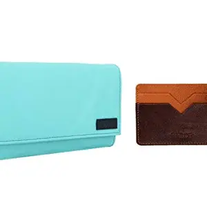 POSHA Genuine Leather Wallet Combo for Women, Girls - Diwali Gift for Girl Women Girlfriend (Turquoise & Burgundy)