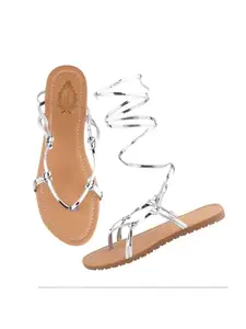 Shoetopia Women's Flat Sandal-7 Kids UK (Riya-Silver)-EU40