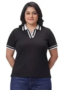Wear Your Opinion Plus Size Women Polo V Neck Stripe Collar Tshirt Top | Half Sleeve