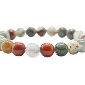 LKBEADS Natural African Bloodstone 8mm Round Shape Smooth Cut Beads 8 inch Stretchable Bracelet for Men & Women|STBR_RR_00141_80
