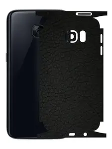 AtOdds - Samsung Galaxy S7 - Mobile Back Skin Sticker - Lamination - Rear Screen Guard Protector Film Wrap (Coverage - Back+Camera+Sides) (Design - Black Leather)